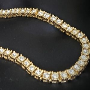 ANN TAYLOR STUNNING GOLD AND CRYSTAL ENCRUSTED NECKLACE | Gold Tone